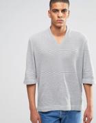 Asos Textured V Neck Sweater With High Neck - Gray