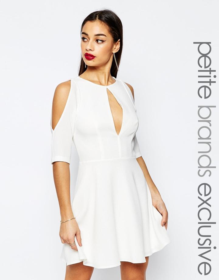 John Zack Petite Cold Shoulder Skater Dress With Keyhole Detail - Cream