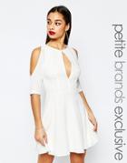 John Zack Petite Cold Shoulder Skater Dress With Keyhole Detail - Cream