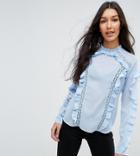 Asos Tall Lace Insert Ruffle Blouse - Blue