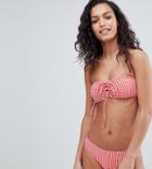 South Beach Gingham Seersucker Bardot Bikini Top - Multi