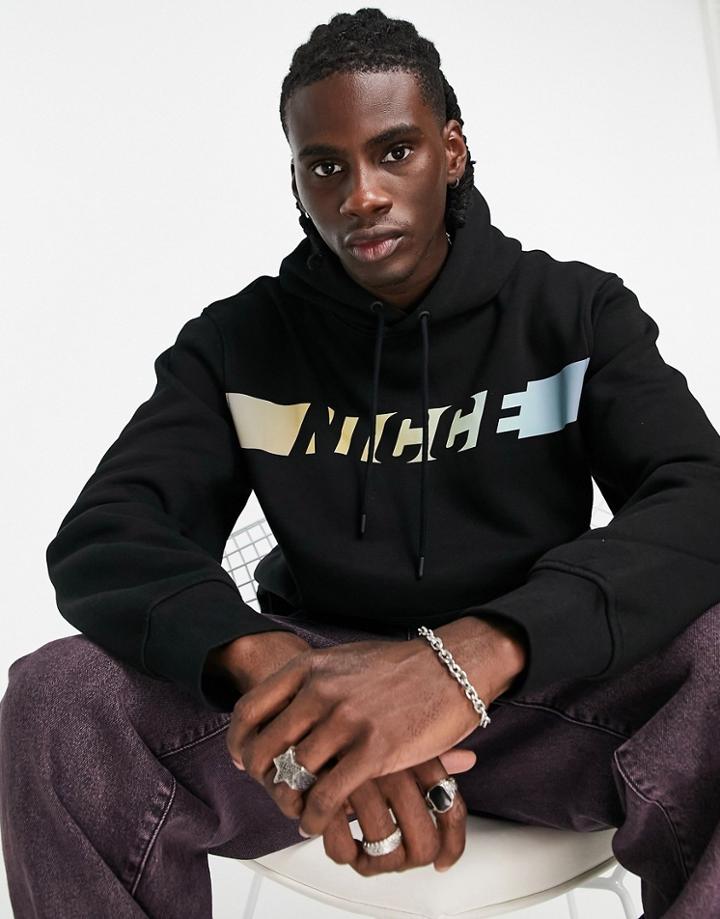 Nicce Omaze Chest Print Hoodie In Black