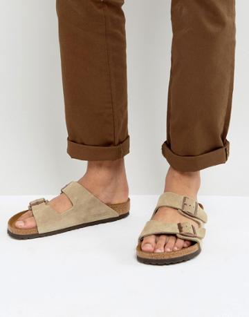 Birkenstock Arizona Suede Sandals In Taupe - Beige