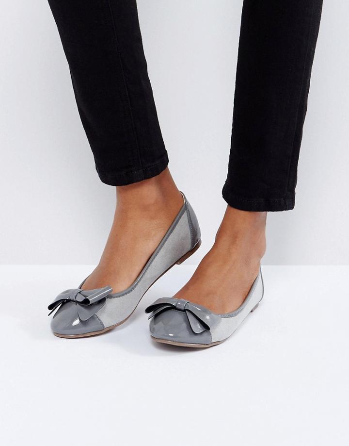 London Rebel Bow Front Soft Ballerina - Gray