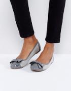 London Rebel Bow Front Soft Ballerina - Gray