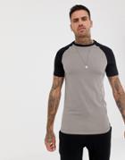Asos Design Muscle Fit Raglan T-shirt With Crew Neck In Beige