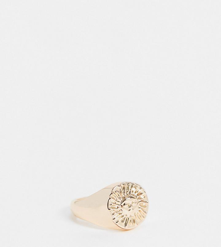 Asos Design Curve Ring With Sun In Gold Tone