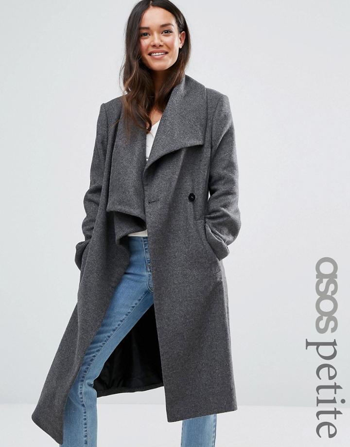 Asos Petite Waterfall Trapeze Coat In Wool Blend - Gray