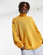 Asos Design Oversized Lightweight Rib Roll Neck Sweater In Mustard-yellow