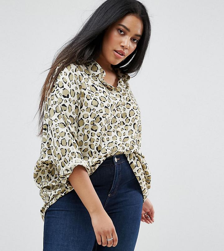 Asos Curve Oversized Batwing Shirt In Animal Print - Multi