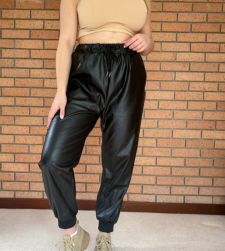 In The Style Plus X Olivia Bowen Pu Sweatpants In Black