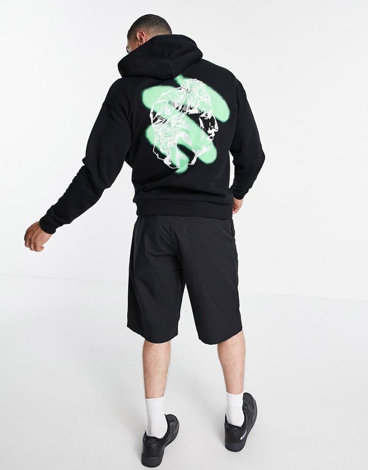 Asos Design Oversized Hoodie In Black With Graffiti Back Print