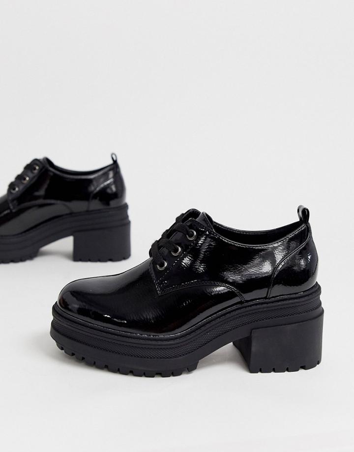 Asos Design Survivor Chunky Mid-heels In Black Patent