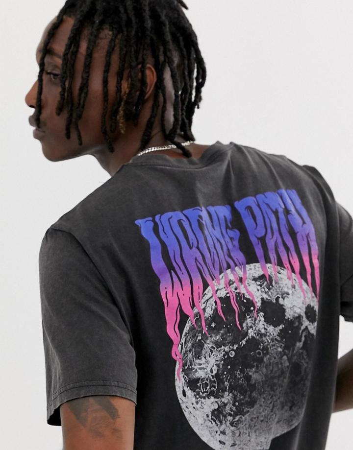 Pull & Bear T-shirt With Moon Back Print In Black - Black