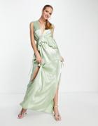 Topshop Bridesmaid Ruffle Peplum Maxi Dress In Sage - Lgreen