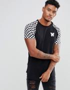 Good For Nothing Muscle T-shirt In Black With Checkerboard Sleeves - Black