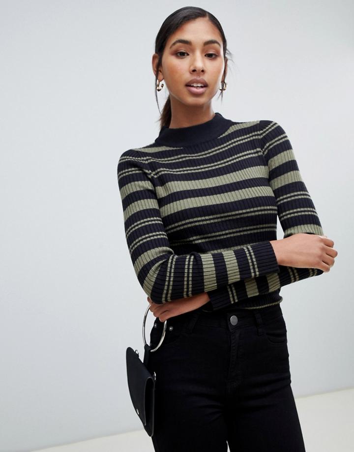 Brave Soul Knitted Sweater With Funnel Collar - Black