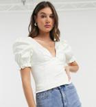 Asos Design Tall Satin Top With Bust Cup Detail In Ivory-white