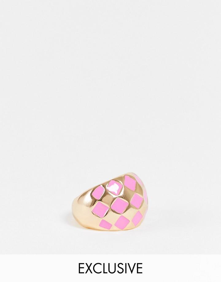 Reclaimed Vintage Inspired Unisex Chunky Harlequin Ring In Lilac And Gold