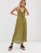 Asos Design Polka Dot Frill Maxi Dress In Slinky Rib-multi