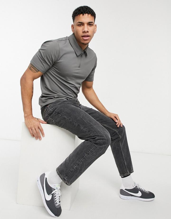 Only & Sons Polo With Zip In Gray-grey