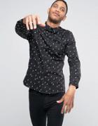 Asos Skinny Halloween Shirt In Black With Moon Crescent Print - Black
