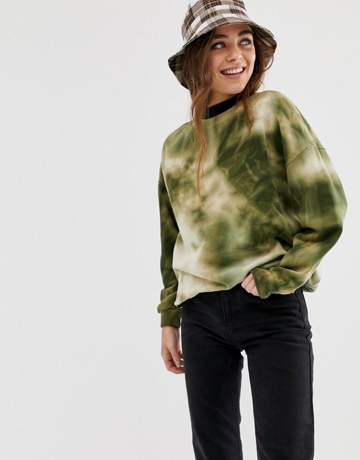 Pull & Bear Sweatshirt In Green Tie Dye - Brown