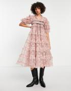 Dream Sister Jane Premium Lace Midi Dress In Soft Pink