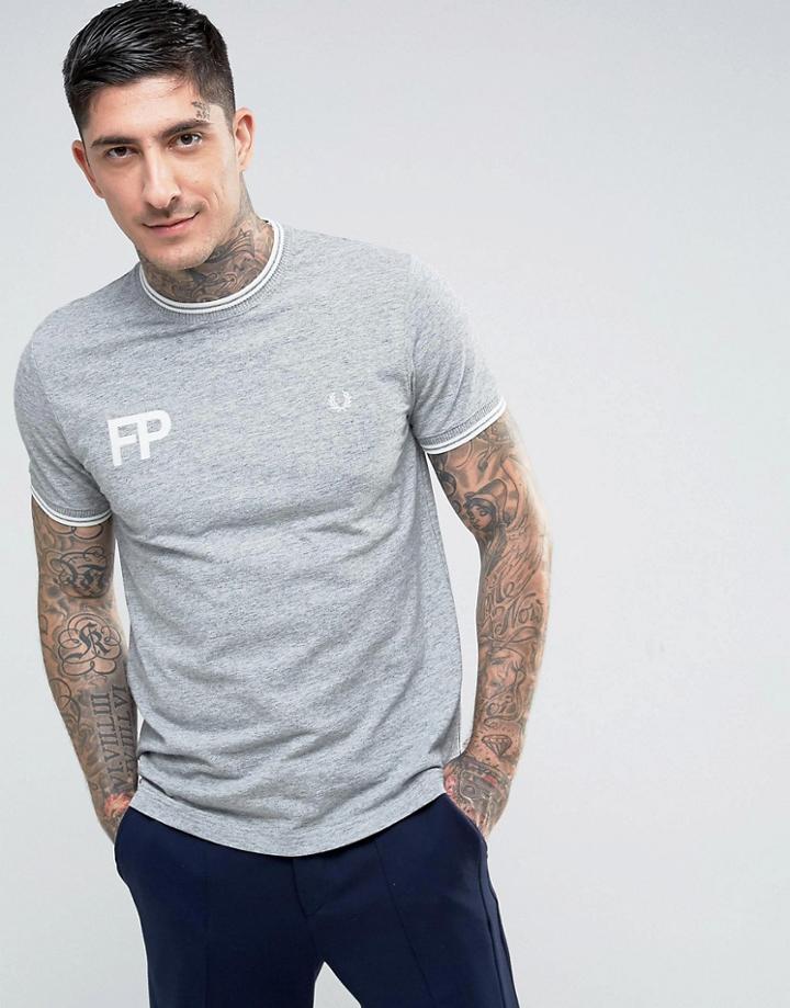 Fred Perry Slim Fit Pique T-shirt With Fp Applique In Gray Marl - Gray