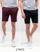 Asos Skinny Shorts 2 Pack Burgundy /black Save - Multi