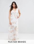 John Zack Plus Ruffle Shoulder Floral Maxi Dress - Multi