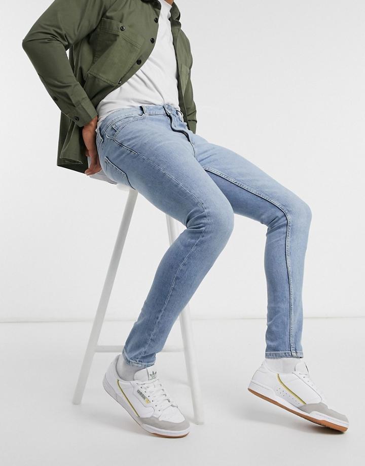 Topman Organic Cotton Blend Skinny Jeans In Light Blue Wash