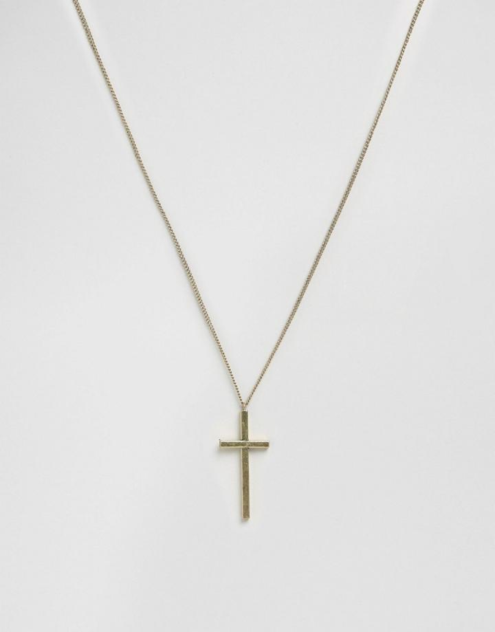 Asos Longline Cross Pendant Necklace In Gold - Gold