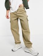 Asos Design Wide Fit Cargo Pants With Heavy Vintage Wash-neutral