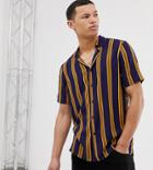 Asos Design Tall Regular Fit Stripe Shirt In Blue And Brown