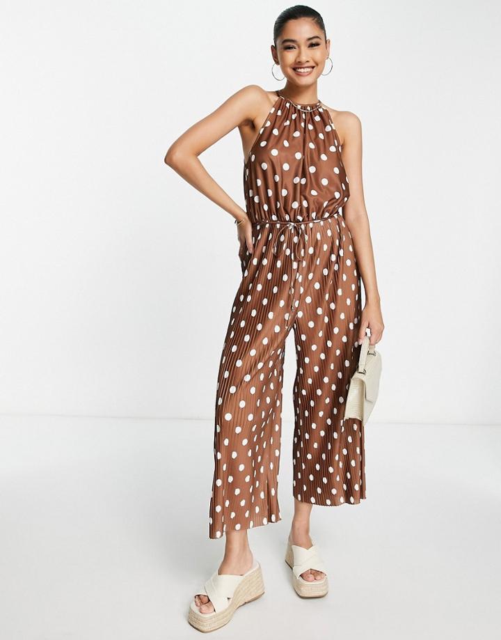 River Island Spot Print Jumpsuit In Brown