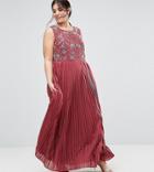 Lovedrobe Luxe Plus Hand Embellished Pleated Maxi Dress - Pink