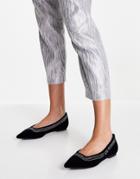 Love Moschino Pointed Flat Shoes In Black Velvet