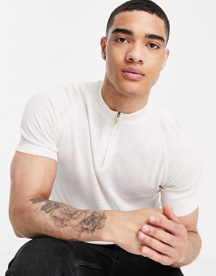 Topman Knitted Turtle Neck Polo In White