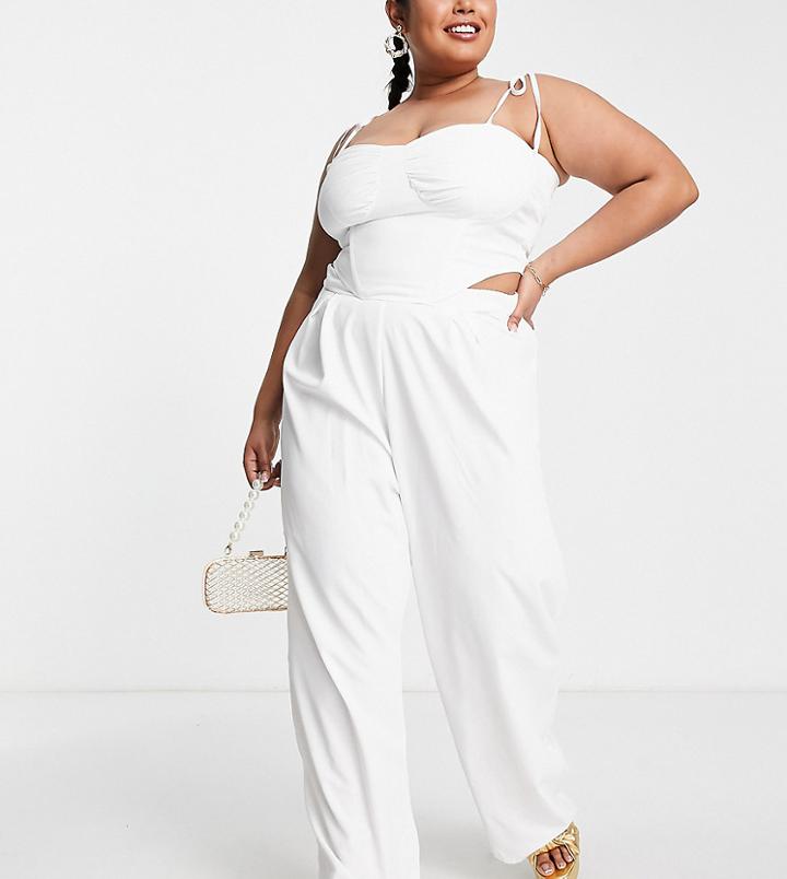 Jaded Rose Plus High Waist Wide Leg Pants In White - Part Of A Set