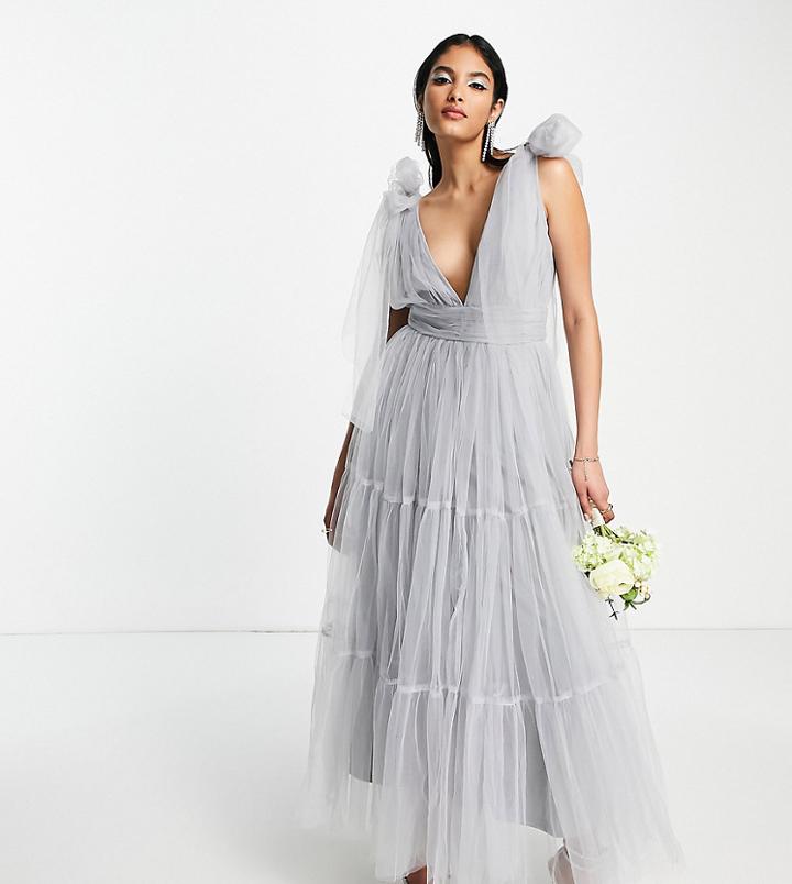 Lace & Beads Bridesmaid Tiered Midaxi Dress In Dusty Blue