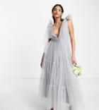 Lace & Beads Bridesmaid Tiered Midaxi Dress In Dusty Blue