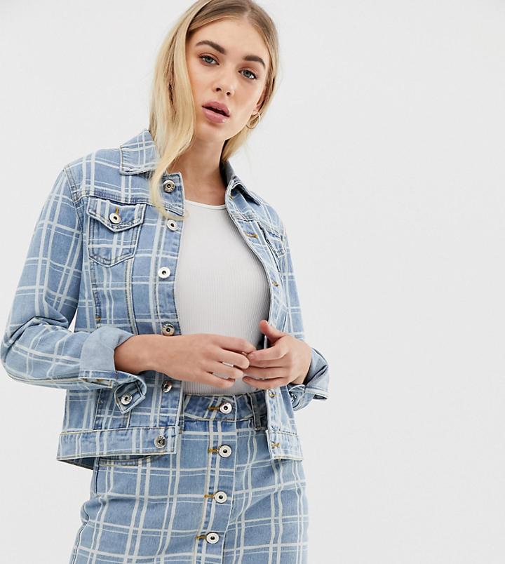 Liquor N Poker Oversized Denim Jacket In Check - Blue