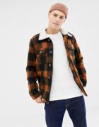 Brave Soul Check Sherpa Collar Bomber Jacket - Brown