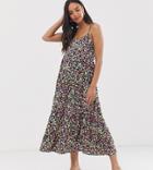 New Look Maternity Strappy Tier Midi Dress In Black Floral Pattern