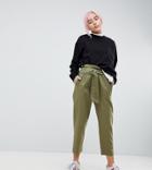 Asos Soft Peg Pants In Khaki With Black Polka Dot - Green