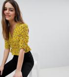 River Island Petite Ruched Front Floral Print Top - Yellow