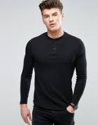 D-struct Henley Long Sleeve Top - Black