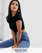 Asos Design Tall Short Sleeve Crop T-shirt In Black - Black