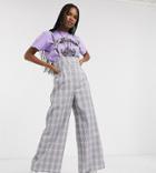 Reclaimed Vintage Inspired Suspenders Jumpsuit With Knot Detail In Lilac Check-multi